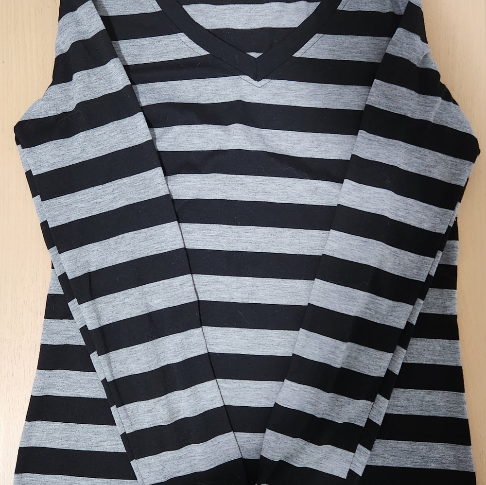 Prestige Black & Grey Stripe Longsleeve Shirt Size L